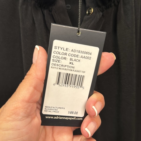 NWT Black Adrianna Papell Ruffle Neck Button Plackett Top Size XL Retail $69 - Picture 4 of 7